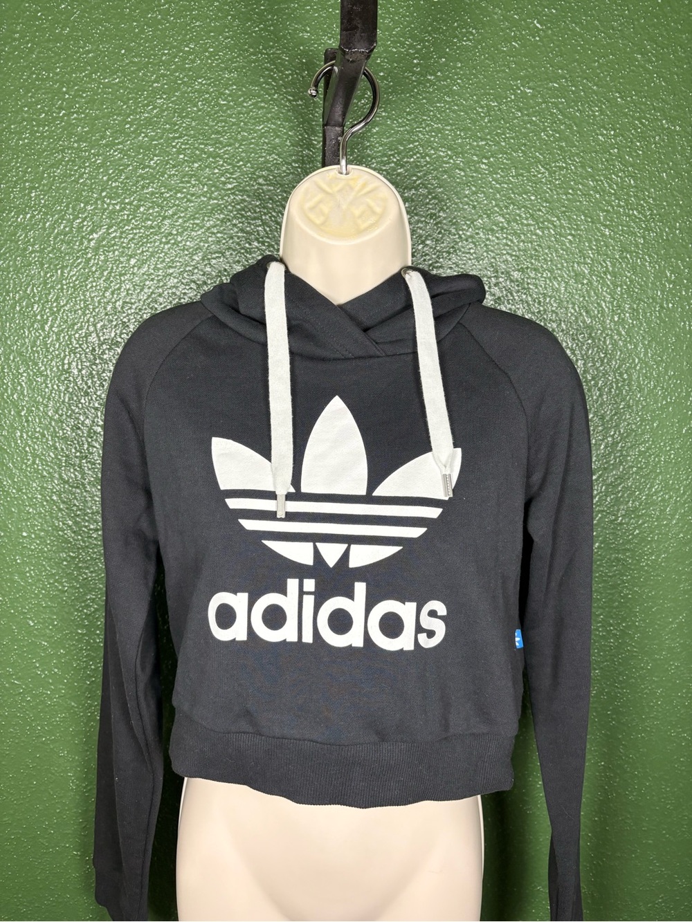 Adidas Black Cropped Streetwear Trefoil Sweatshirt with White Logo size small NW